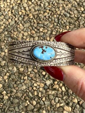 Signed Chatfields Golden Hills Turquoise Sterling Silver Cuff by Jay Chatfield